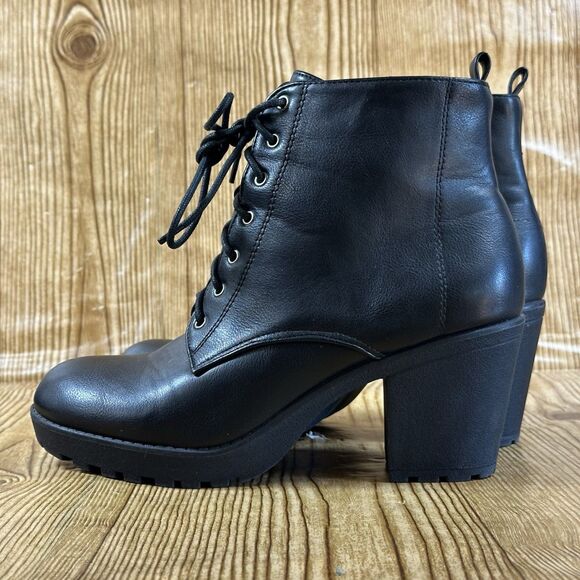 Top Moda Chunky Platform Combat Boots Black Size 9 Lug Sole Lace Up Goth Y2K - Picture 3 of 9